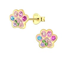Silver Paw Print Stud Earrings, Plating: 14k Gold