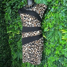 Spin Dress Women 3XL Black Leopard Round Neck Sheath Stretch Fitted  0976