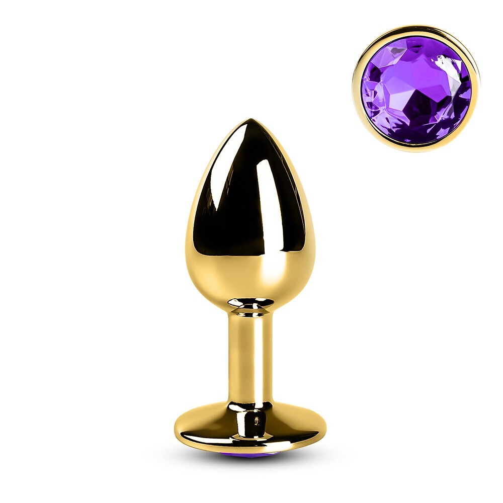 anal plug gold 2.8 Inch Small Gold Metallic Metal Anal Butt Plug with Purple Gem