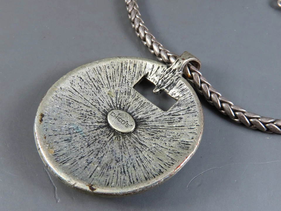 CHICO'S серебристого тона толщиной цепочка ожерелье фиолетовый/синий эмаль Colorblock подвеска - Изображение 4 из 4