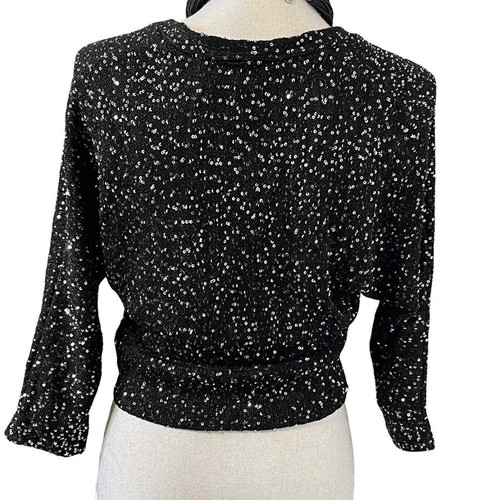 Express Sequin Black Silver Open Front Sweater Cardigan Jacket Size XS NWOT - Picture 4 of 10