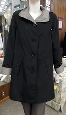 Gallery Hooded 35″ Trench Rain Coat – Black And Smoke- Size Medium