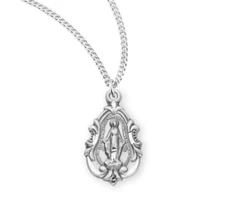 Sterling Silver Fancy Baroque Style Miraculous Medal Pendant Necklace, 9/10 Inch