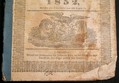 Neuer Pennsylvanischer Calender 1852 Antique Almanac Calendar Lancaster PA  (O) | eBay