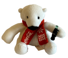 Coca Cola Mini Plush Polar Bear w/ Holiday Red Scarf Bottle 4 Stuffed Animal