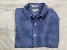 LL Bean Men's Sz. 17 - 33  Button Down Blue Plaid