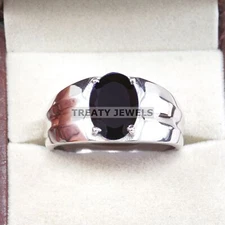 Black Onyx Oval Cut Gemstone With 925 Sterling Silver Ring For Men's #A854