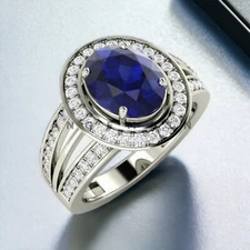 Blue Sapphire Gemstone With 925 Sterling Silver Ring For Men's #AL370