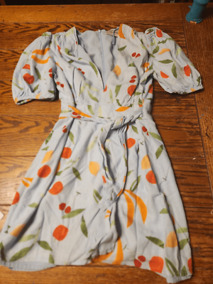 Finders Keepers Calypso Light Blue Fruit Print Puff Sleeve Mini Dress Size  8 | eBay