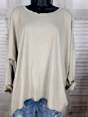 Damen Langarm Shirt vokuhila  basic uni+Leo viele Farben oversize  bis Gr. 46/48