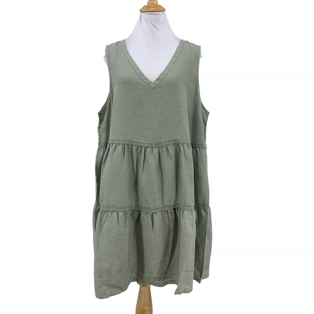 NWT Lucky Brand Womens Linen Sleeveless V-Neck Green Mini Dress Plus Size  1X