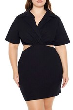Forever 21 Plus 3X V-Neck Mini Dress Cotton Short Sleeve Side Cutouts Black NWT