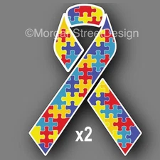 Set of Two Autism Awareness 3" Ribbon Vinyl Decal Sticker Car 