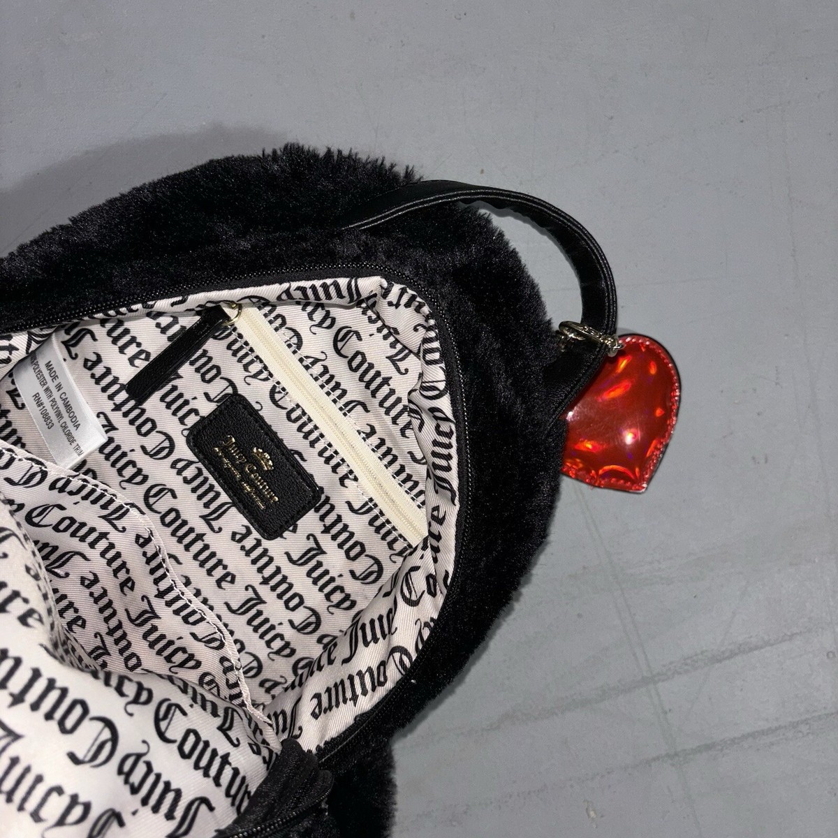 Juicy Couture Mini Backpack Furry Black Faux Fur With Red  display picture 2