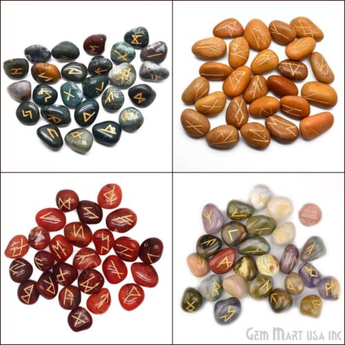 Natural Rune Set Reiki Healing Crystals Spiritual Symbols Rocks Engraved Stones - Picture 2 of 34