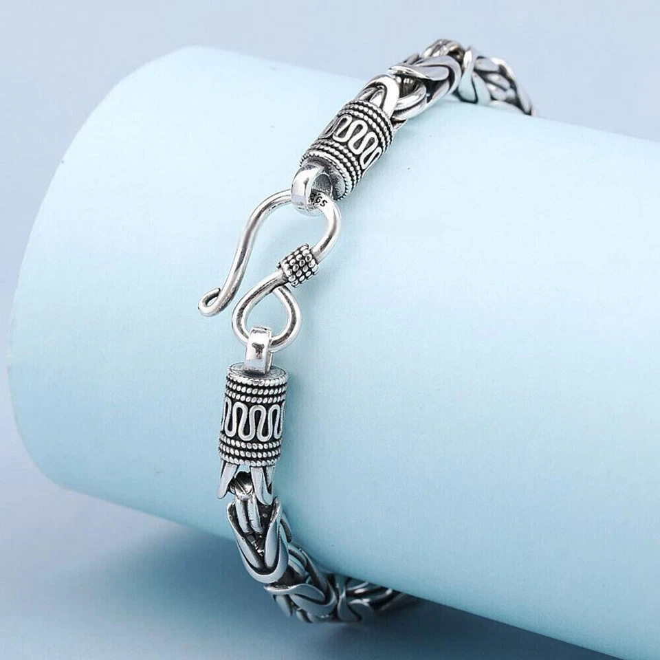 Pure S925 Sterling Silver Chain 4mm/5mm/6mm/7mm Byzantine Link Bracelet 6-9inch - Image 3 of 4