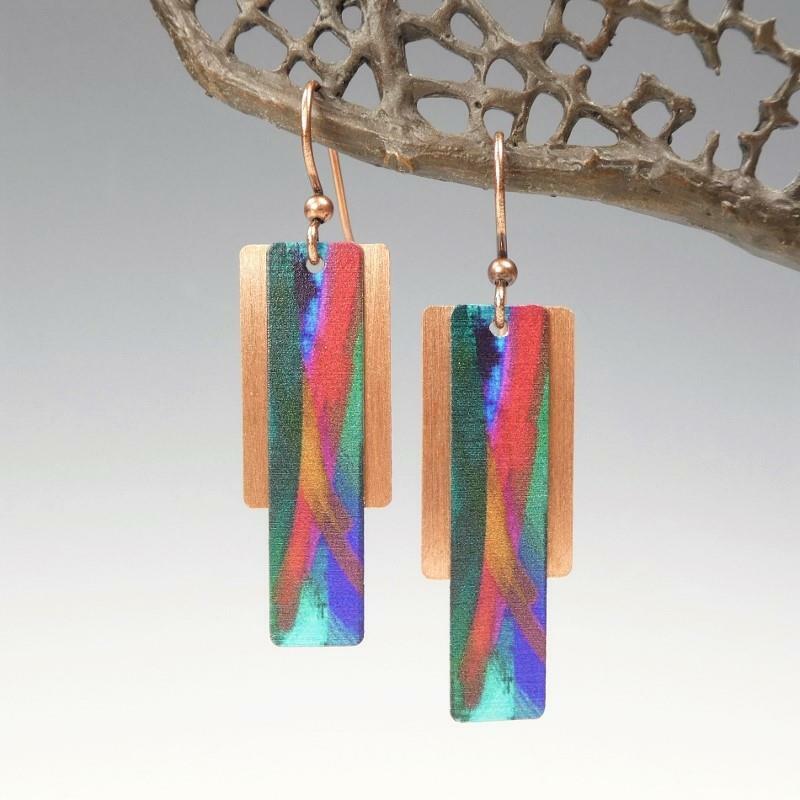DC Designs Green Red Multicolor Column on Copper Back Abstract Art