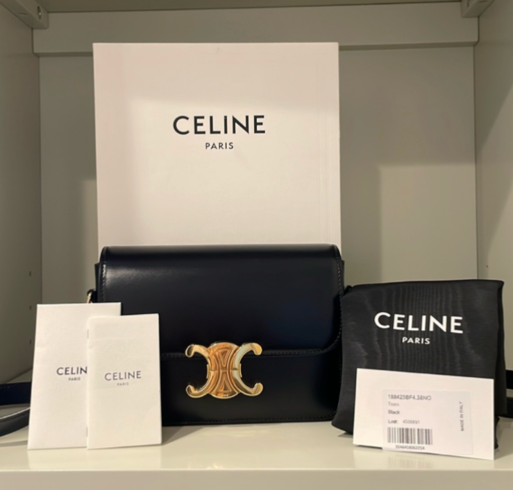 Celine Teen Triomphe Bag in Shiny Calfskin Black Mint | eBay