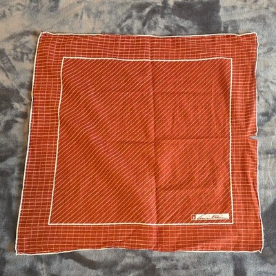Anne Klein Square Scarf Rust Orange White Striped Grid Print Geometric Bandana