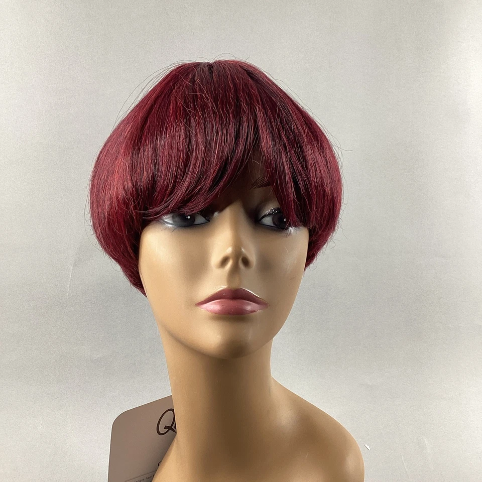 Peluca corta recta de acacia #BU borgoña sintética tejido rápido Foto 2 de 4