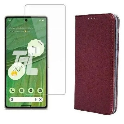 Cover For Google Pixel 8 Pro Brown + Tempered Glass Wallet Case