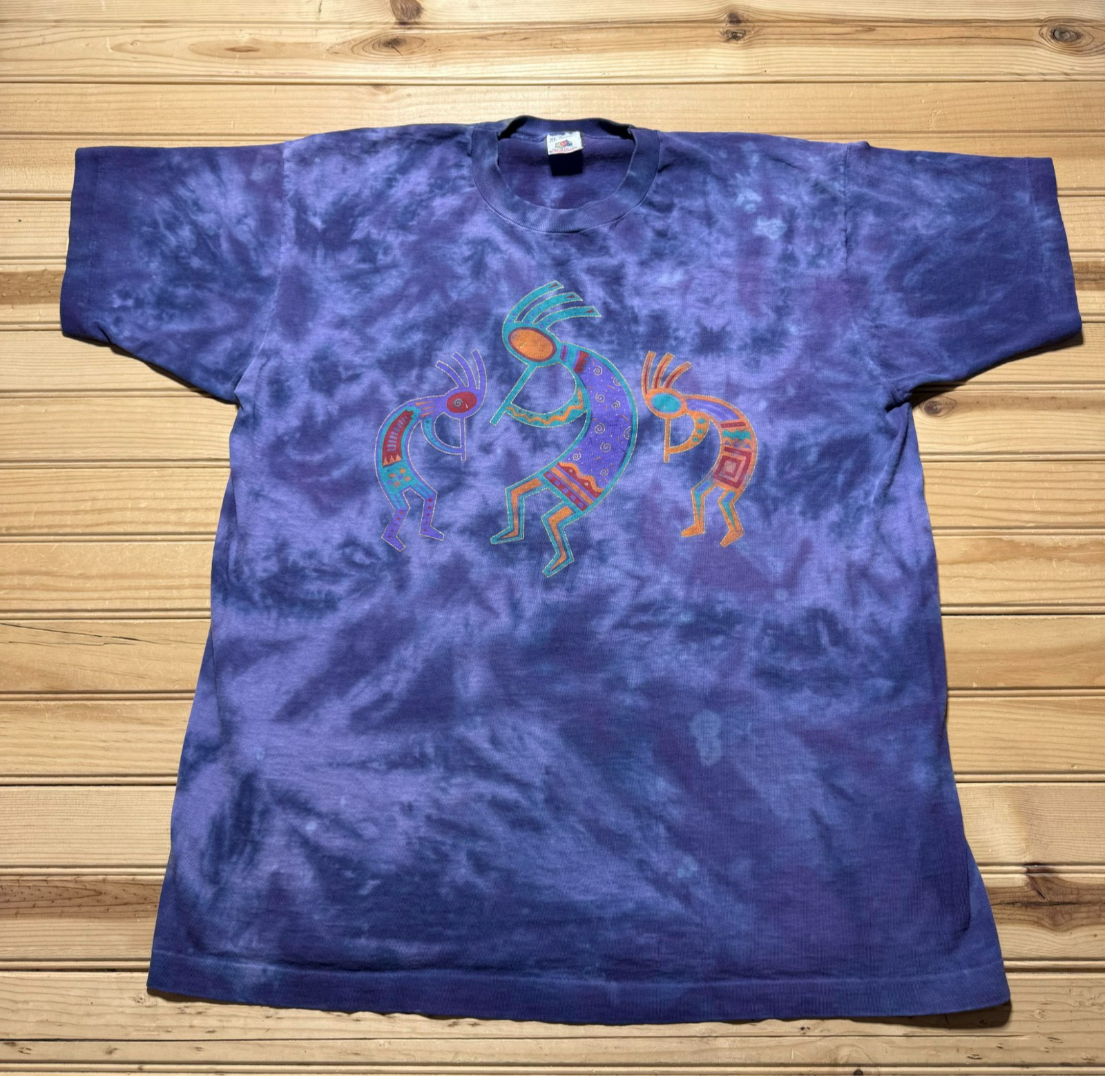 Vintage 90s Kokopelli Native American Tribal Tie Dye Hippie Shirt USA Made - XL