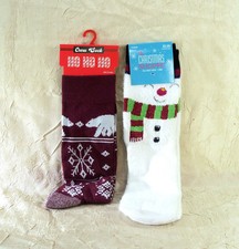 Christmas Socks His  Her Set Men's Maroon Winter 6-12  Ladies Snowman OSFM