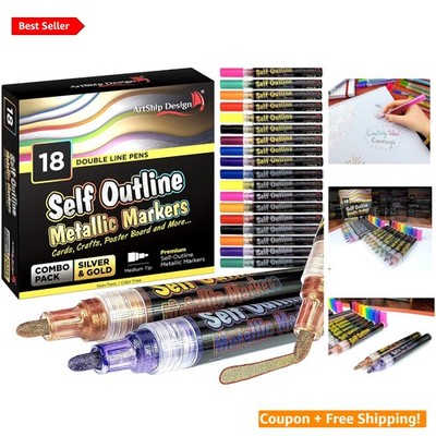 Artistic Expression with 18 Large Metallic Double Line Paint Pens - Quick Dry