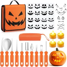 Chumia Halloween Pumpkin Carving Kit 41Pcs LED Candles, Knives, Molds, Stenci...