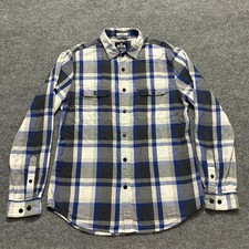 Express Fitted Mens Button Up Shirt Size Medium Blue Gray Plaid Long Sleeve