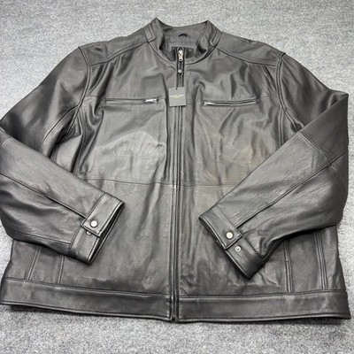 Pronto Uomo Mens 4XL Black Genuine Leather Cafe Racer Moto Jacket NWT 717W 70002