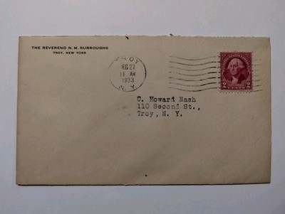 USA Beleg Troy NY 1933 Reverend Burroughs
