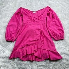 Showpo Mini Dress Women's 4 Hot Pink Ruffle Linen Blend Barbie Romantic Party