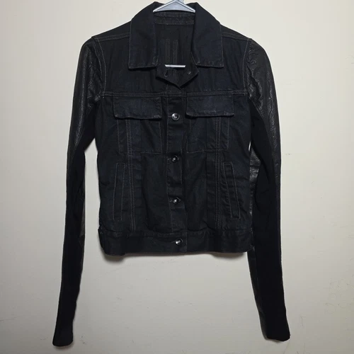 giacca jeans denim rick owens drkshdw cotone cerato manica pelle XS