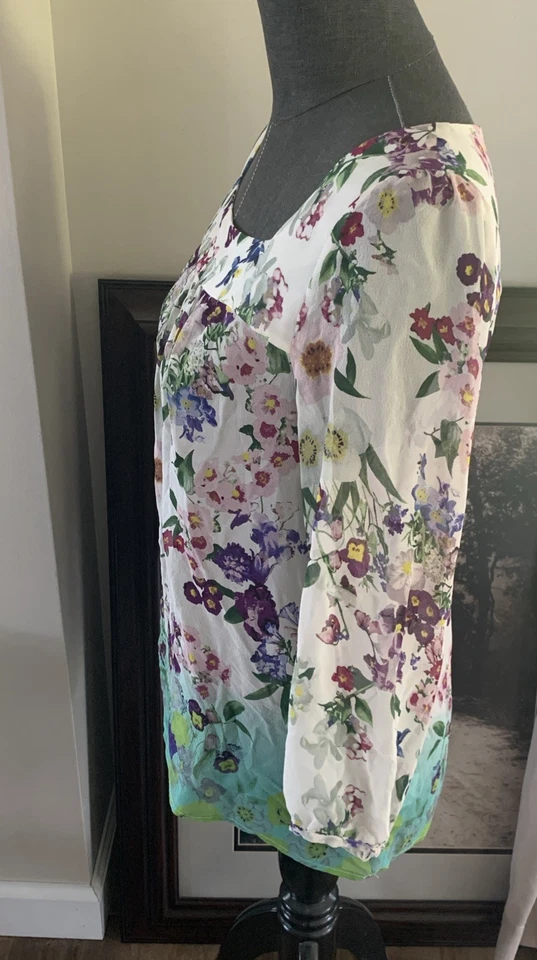 Top de jardín Vanessa Virginia Anthropologie para mujer talla 4 floral 100 % seda Oporto Foto 2 de 4