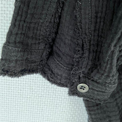 Flawless Black Gauze Button Down Shirt Tunic Top Oversize Frayed Hem Large NWT - Picture 8 of 8