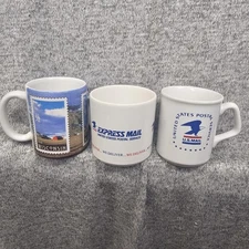 Vintage USPS Coffee Mugs Lot of 3 US Postal Service Express Mail Wisconsin Stamp