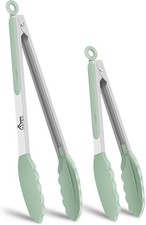 2Pk Stainless Kitchen Tongs w/ Silicone Tips 7" 9" 600°F Non-Scratch