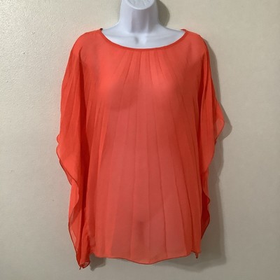 Jaclyn Smith Orange Beachy Coastal Cruise Vacation Lagenlook Boho Sheer Top S