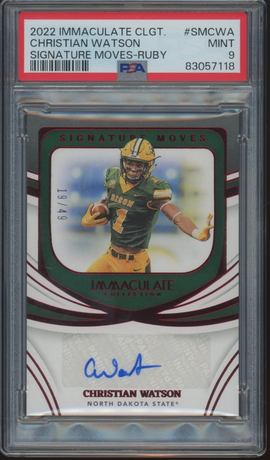 Christian Watson Panini Immaculate Collection Collegiate Signature Moves #SMCWA Ruby