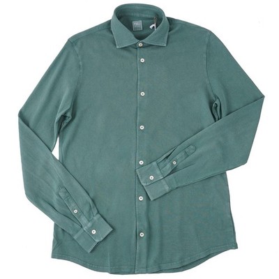 Fedeli 'Steve' Slim-Fit Long Sleeve Pique Knit Giza Cotton Shirt L (Eu 52) NWT