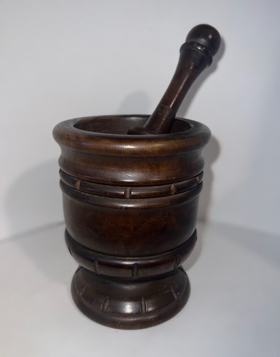 Antique Mortar & Pestle Wooden Hand Turned Primitive Vintage - Picture 1 of 5