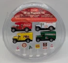 2008 Coca Cola Popcorn Tin Lid with Vintage Toy Delivery Trucks & Signs NEW
