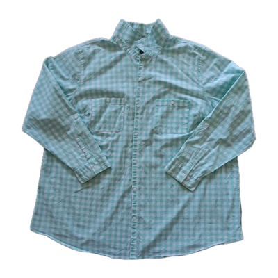 Croft & Barrow Shirt Womens Plus 3X Mint White Plaid Cotton Comfort Long Sleeve 