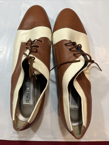 New Prima Royale JAZZ DANCE SHOES brown Cream Saddle Shoes Size 11M Lace Up Vtg - Picture 3 of 10
