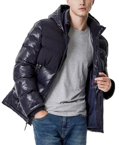Tommy Hilfiger Men's Midnight Two-Tone Matte & Shiny Puffer Hooded Jacket $250 - Picture 4 of 8