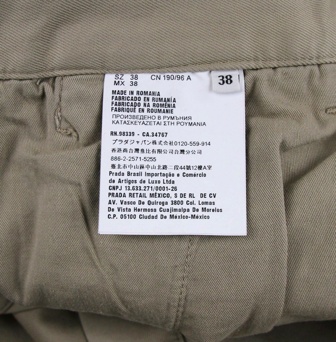 Prada Men's Khaki Brown Cotton Stretch Pants with 3 Button sz 38