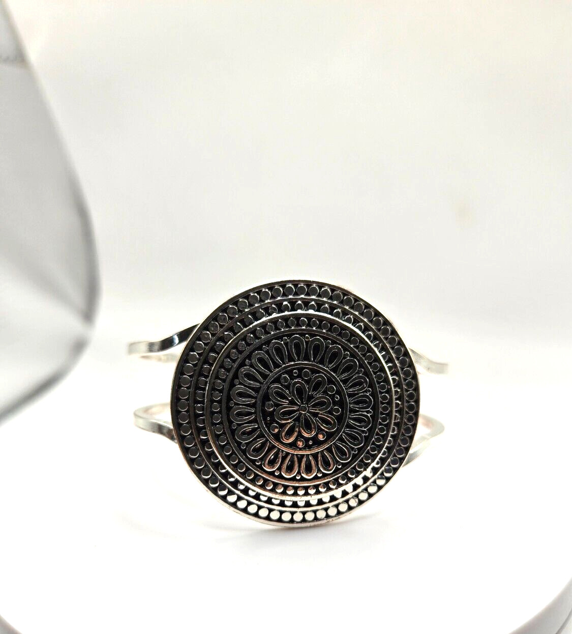 Hinged Silver Tone Etched double layer Medallion … - image 2