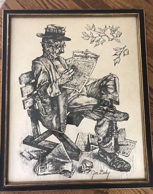 JIM DALY mounted Print Hobo Reading Racing Form “Still JIM DALY mounted Print Hobo Reading Racing Form “Still