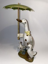 Parent Duck With Baby Ducks Umbrella Wearing Boots Hand Crafted Country Style